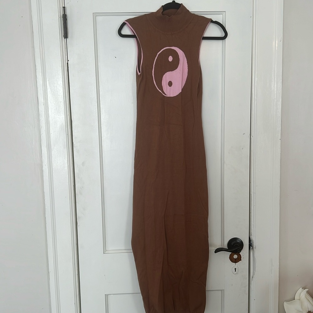 Brown and Pink Sweater Dress
